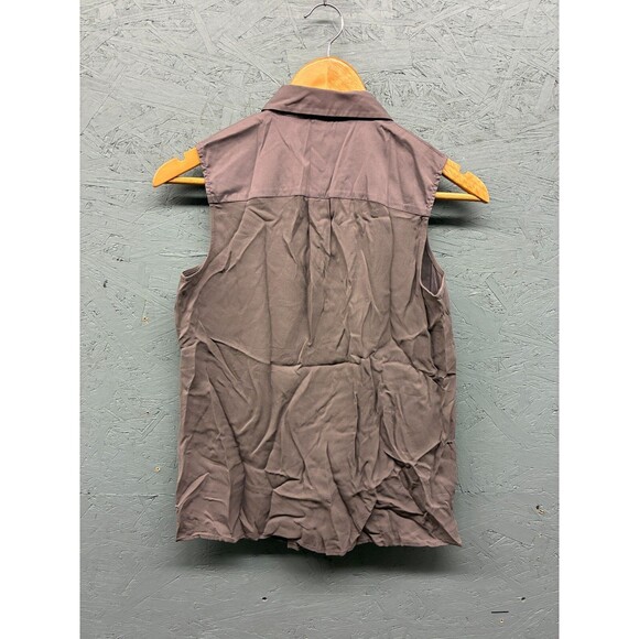 Theory Sleeveless Button Down Shirt Women’s Size P Taupe Collared Stretch Silk - Picture 8 of 8